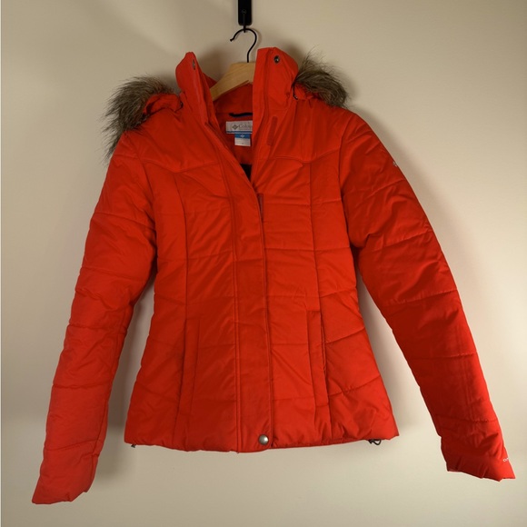 Columbia Omni Shield Puffer Winter Snow Ski Zip Up Jacket Coat Coral Pink Small - Picture 1 of 8
